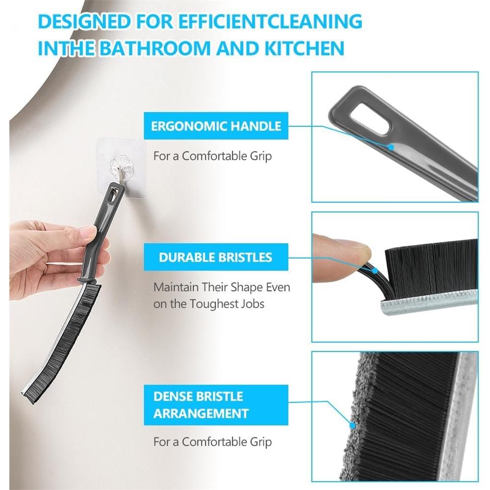 6-Pack Crevice Cleaning Brushes With Stiff Bristles – Corner Tools For Kitchen, Bathroom, Tight Spaces, Sliding Door Rails – Ergonomic Handle