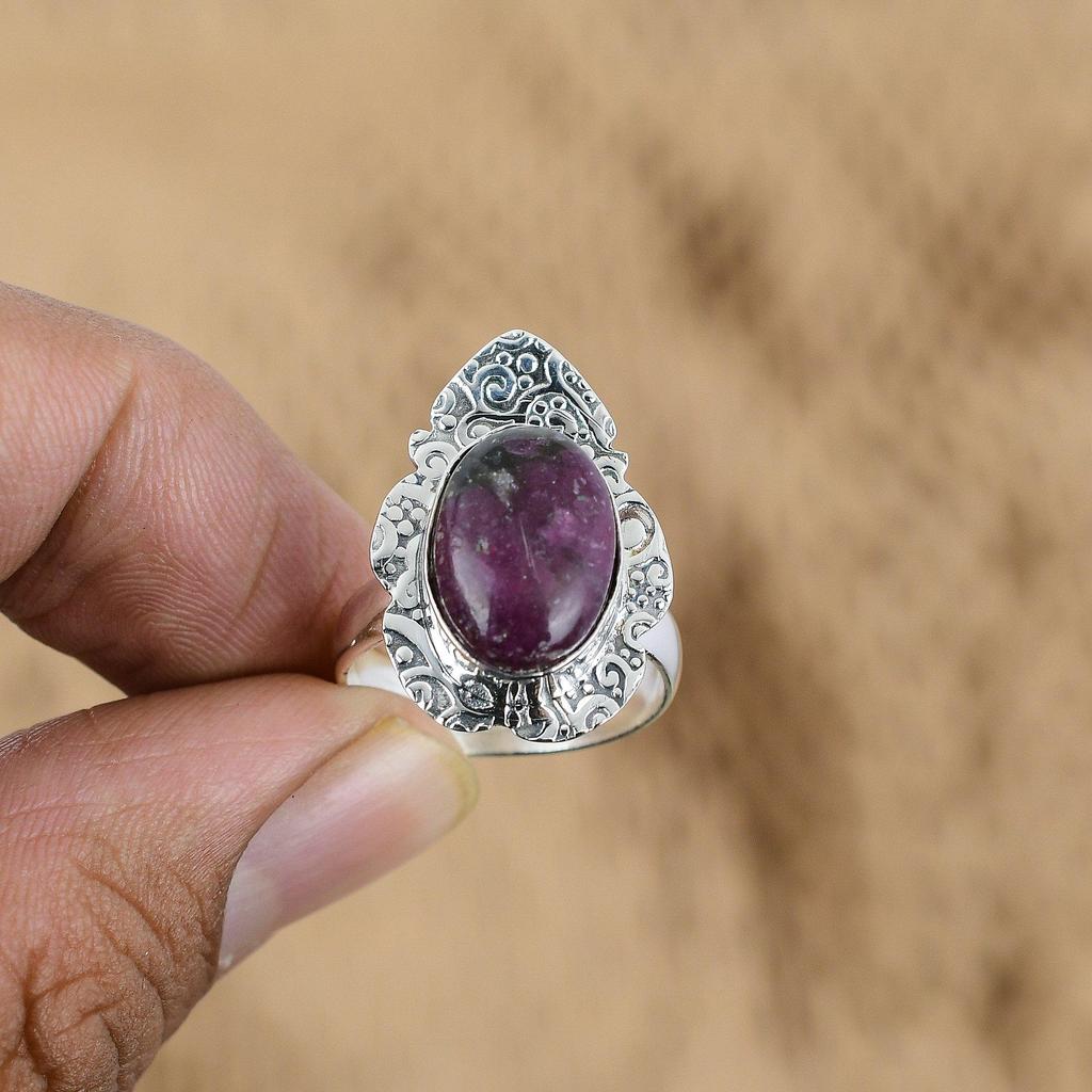 Anniversary Gift For Her Natural Ruby Zoisite Promise Adjustable Ring 925 Silver
