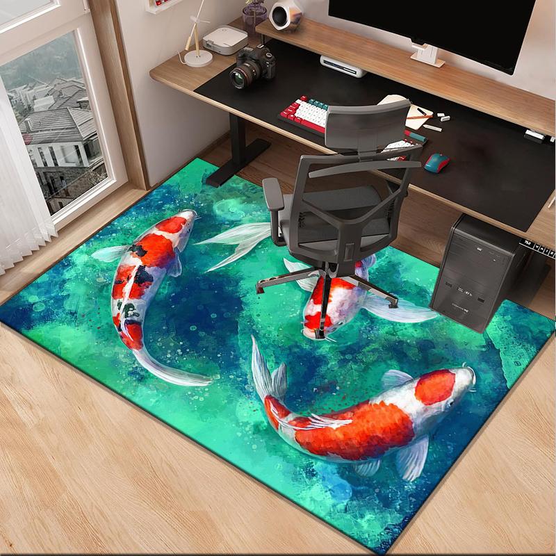 Koi Fish Artwork Office Rug Chair Mat, Entryway Carpet, Suitable for Front Door, Bedroom, Living Room, Desk, Holiday Gift