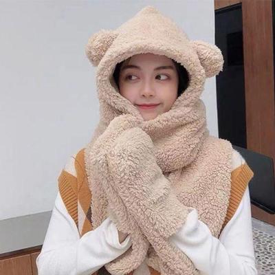 Zimní roztomilý fleecový medvídek útulná teplá čepice a rukavice