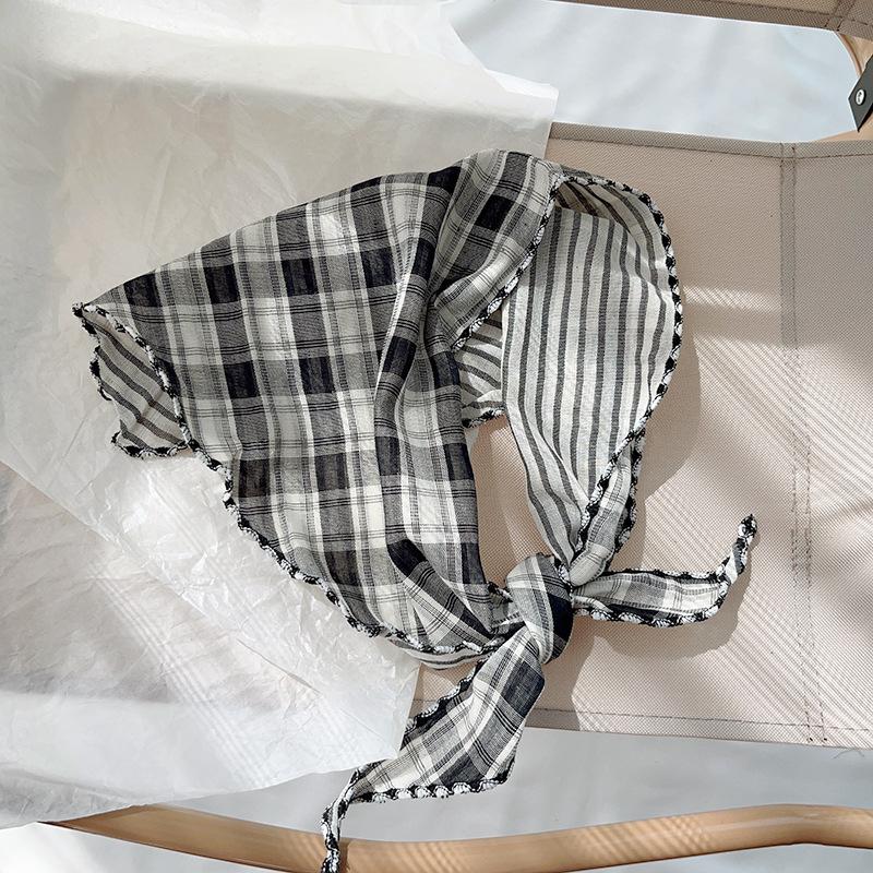 Spring Autumn Women Scarf Linen Cotton Headband Kids Triangle Scarf Baby Neck Scarf Plaid Versatile Korean Style