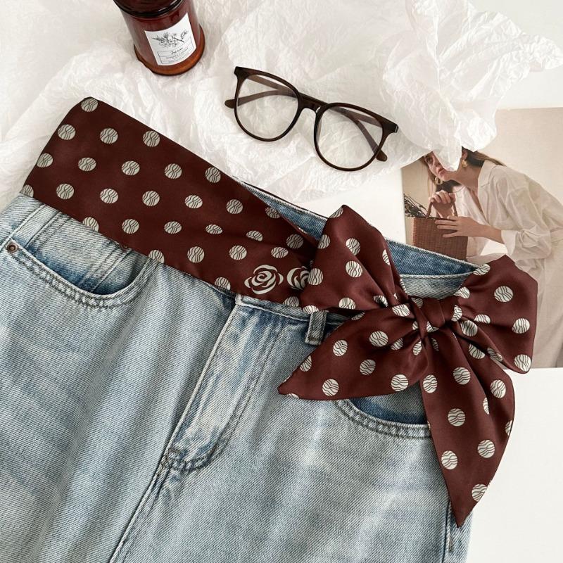 Polka dot silk scarf new versatile rose scarf plaid headband hair tie multi-functional belt waist silk scarf