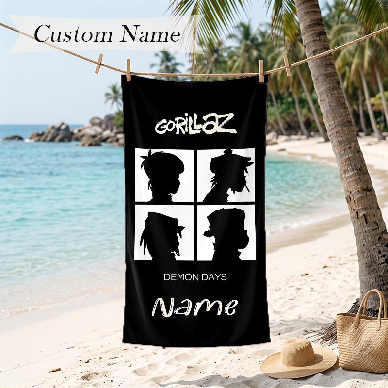 Gorillaz Custom Name Printed Beach Towel Personalized Soft Towel For Swimming Beach Travel