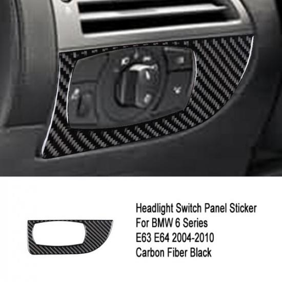 Bright Carbon Fiber Car Front Headlight Switch Frame Cover For BMW 6 E63 04-10
