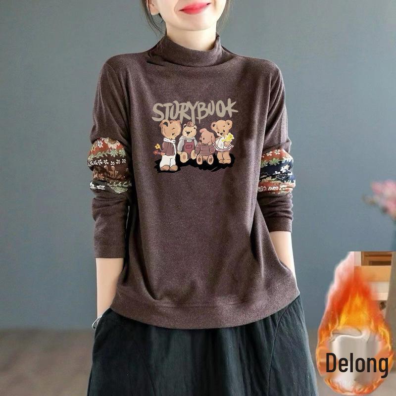 

Luxurious Double-Sided Velvet Retro Print Top - Warm, Semi-High Collar, Loose Fit, Long-Sleeved Ethnic Style. M (85-100 jin)