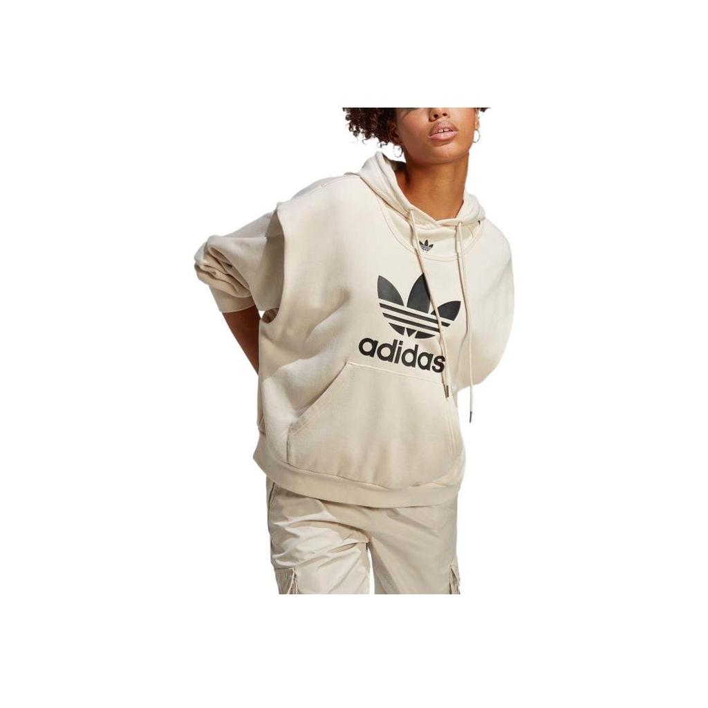 adidas Originalus Trefoil raidžių logotipo spaudas su raišteliu moteriškas džemperis smėlio spalvos IC5592