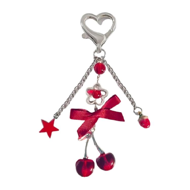 Eye Catching Fruit Theme Keychain With Love Heart Bowknot Pendant Great For Various CarKeys Handbag Phone Charm Pendant 1
