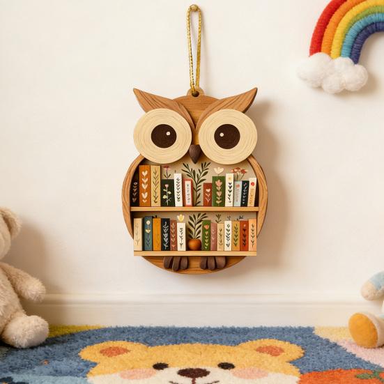 Wooden Bookshelf Ornament Animal Shaped Bookshelf Christmas Ornament Owl/Highland Cow/Elephant Figurine Bookish Gifts for Book Lovers Readers