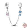 Star Moon Slide Safety Chains Charms 925 Sterling copper Heart Evil eyes Silicone Spacer Beads Fit Original Bracelet DIY Zircon