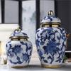 Creative Ceramics Chinese Retro Storage Tank Vase with Cover Crafts Decoration Tea Jar Candy Storage Jar Modern Home Decoration