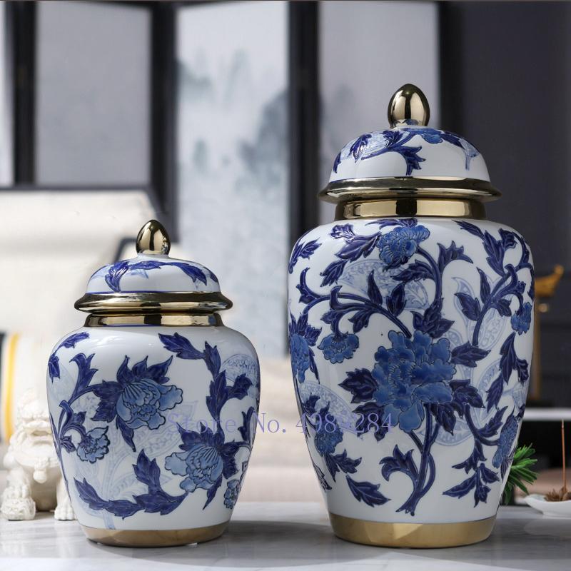Creative Ceramics Chinese Retro Storage Tank Vase with Cover Crafts Decoration Tea Jar Candy Storage Jar Modern Home Decoration