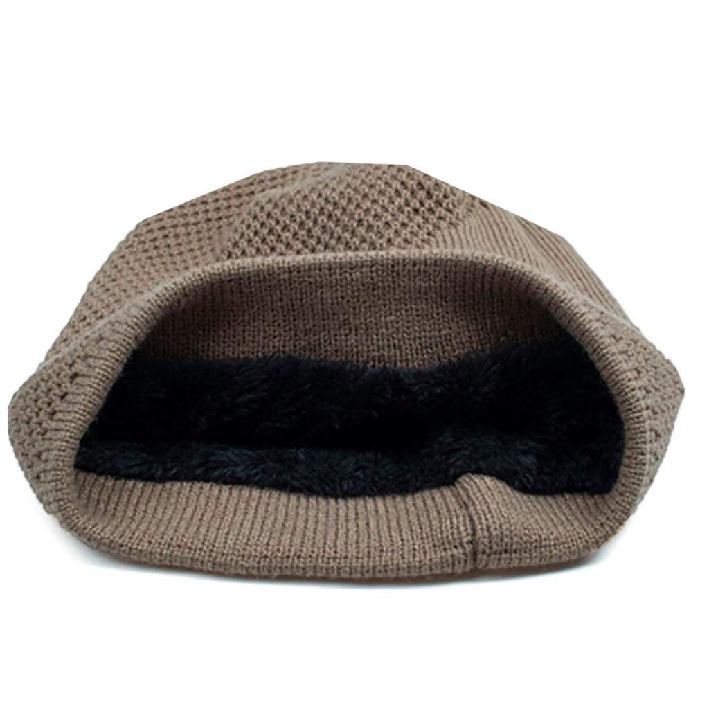 WHITE FANG Knitted Hat with Woven Leaf Fleece Cold CA379 Pattern, Casual, Stylish, Hat, Cap, Lining, Protection, Men's (01 Black)