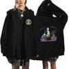 Mens Oversized Hooded Zip-Up Sweatshirt With One Piece Anime Print Plus Size Fleece-Lined Casual Jacket Fall