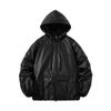 Mens Oversized Hooded Faux Leather Jacket Winter Warm Casual Streetwear Vintage Style