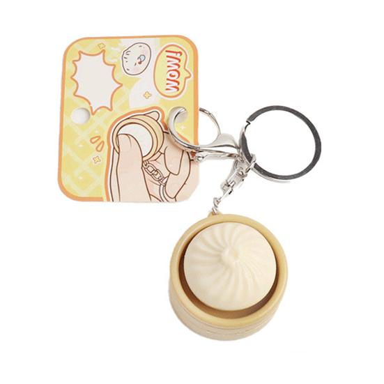 Creative Steamed Bun Keychain Squeeze Toy Soft Decompression Fidget Pendant with Popper Buttons
