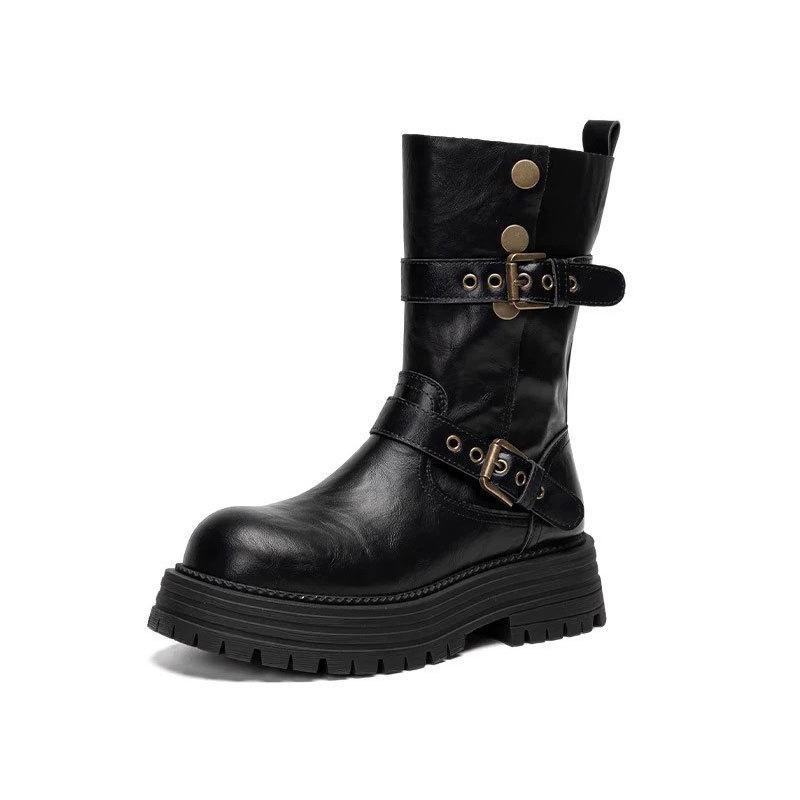 Thick-soled heightening Maillard brown medium tube short boots for children's new autumn thin British Martin boots for women