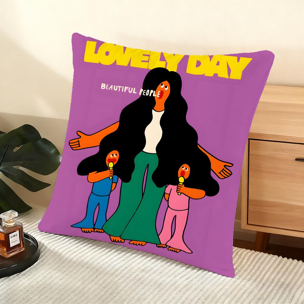 Flat Illustration Cushion Cover Silky Short Plush Home Sofa Cushion Cover - Invisible Zipper Home Decoration