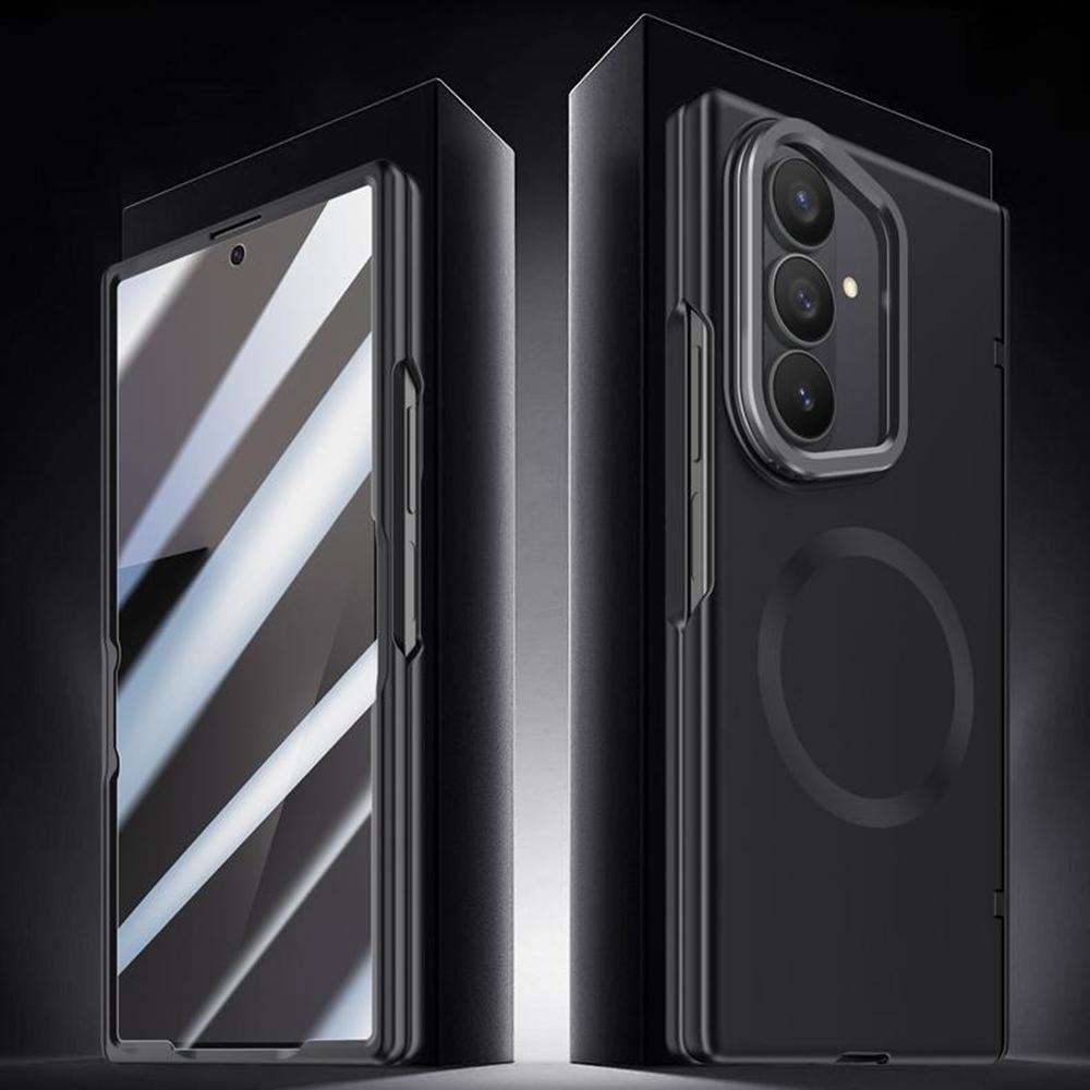 For Samsung Galaxy Z Fold7 5G Magnetic Case Hard PC Phone Cover with Privacy Tempered Glass Film/Lens Kickstand