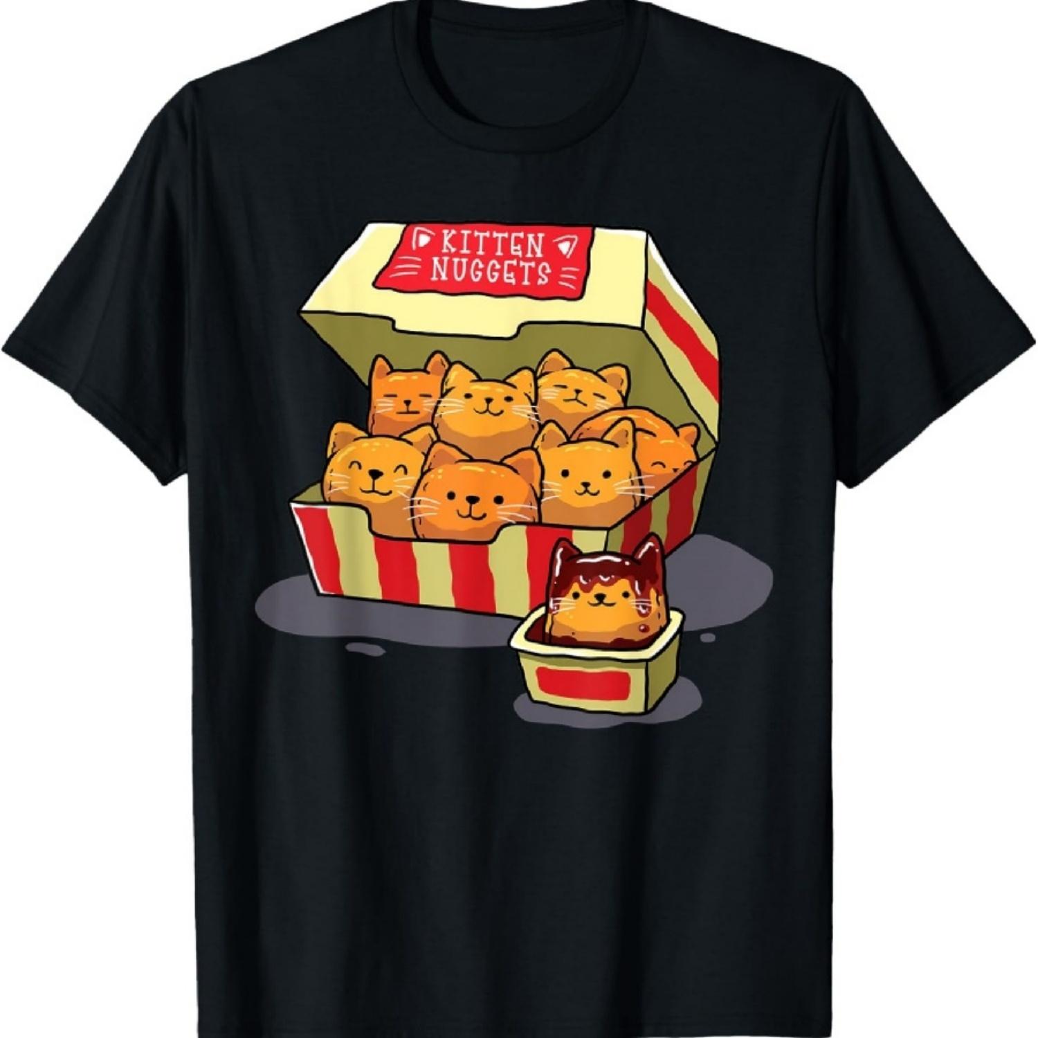 InGENIUS Funny Cat Owner Shirts  Gifts Kitten Nuggets Food Pun Cat Lover Gift Chicken Nuggets Unisex-Adults T-Shirt Black Small XXXXXL разноцветный