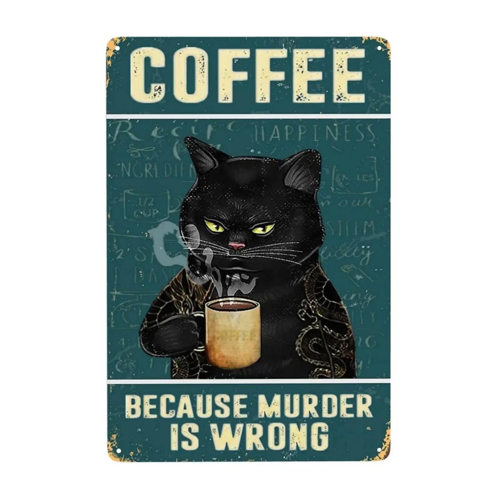 1pc Retro Cat Coffee Metal Sign Vintage A Coffee A Day Keeps The Grumpy Away for Home Coffee Shop Bar Wall Decor 8x12 Inch