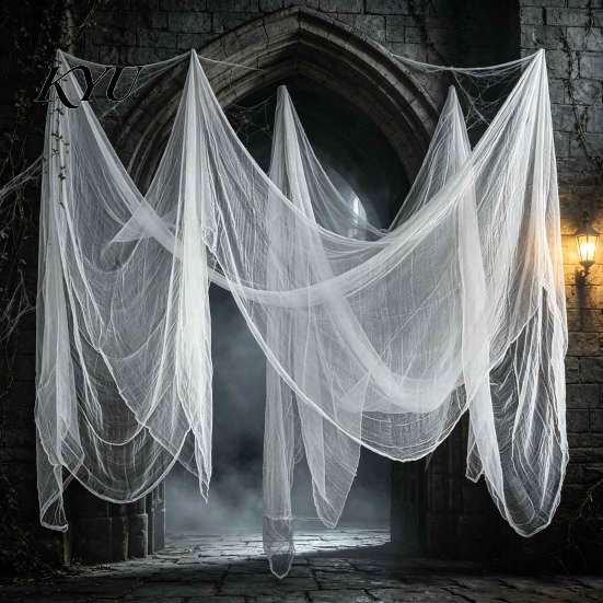 Gruseliges Gaze-Gewebe Halloween Grobmaschiges Gewebe, Polyester Baumwolle Dekoration für Spukhaus Unheimliche Atmosphäre, Gruselige DIY-Szenendekoration, Gruselige Party