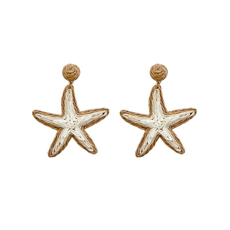 Starfish Raffia Woven Earrings Women's Vacation Style Light Luxury Stud Earrings Retro Earrings