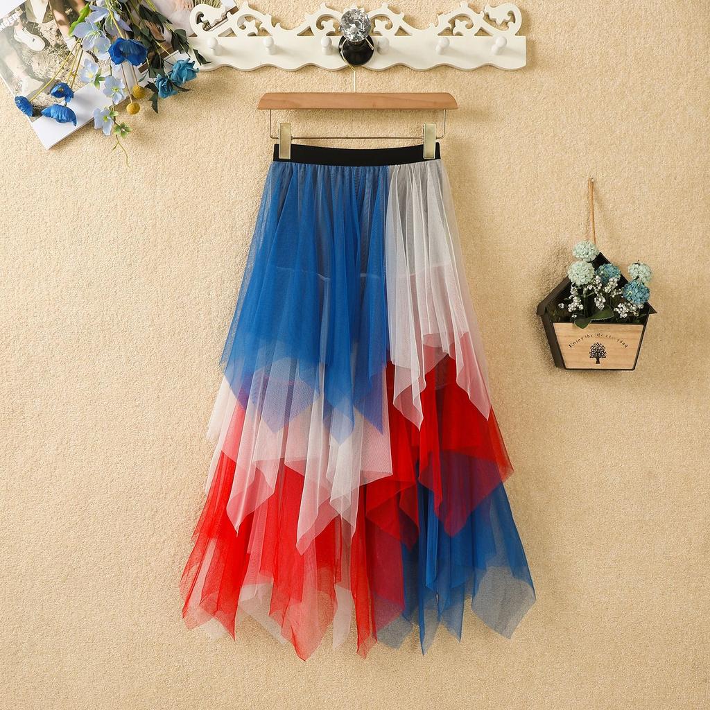 Women's Temperament Fluffy Mesh Skirt Irregularly Hit Half Skirt