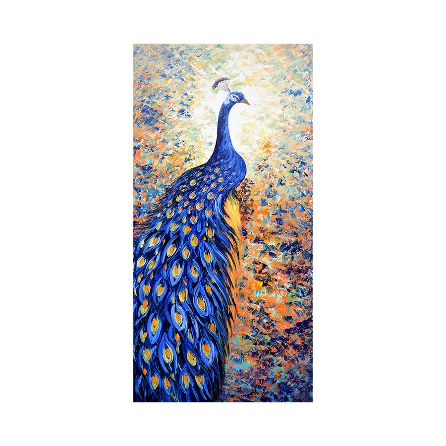 

Modern Colorful Bird Peacock Oil Painting on Canvas Abstract Wall Art Prints Poster Pictures for Living Room Decoration 20x40cm NoFrame