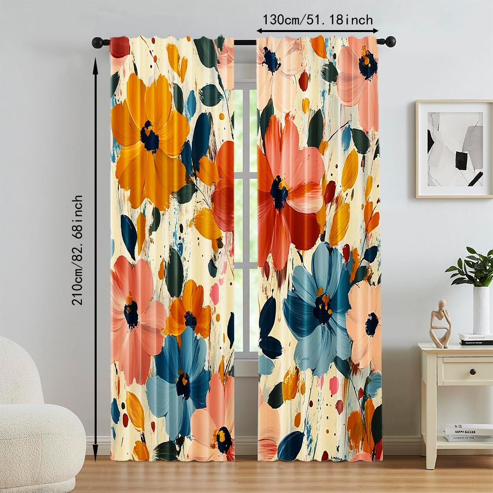 2 pcs   versatile polyester transparent curtains for home decoration Watercolor Floral Pattern for use in bedrooms and living