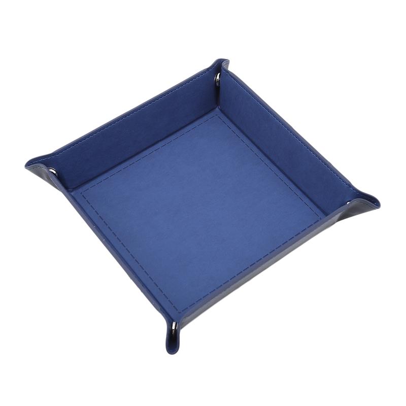 Four Corner Foldable Dice Tray Desktop Storage Square Trays Large Capacity for Kitchen Storage Supplies Solid Color PU Leather
