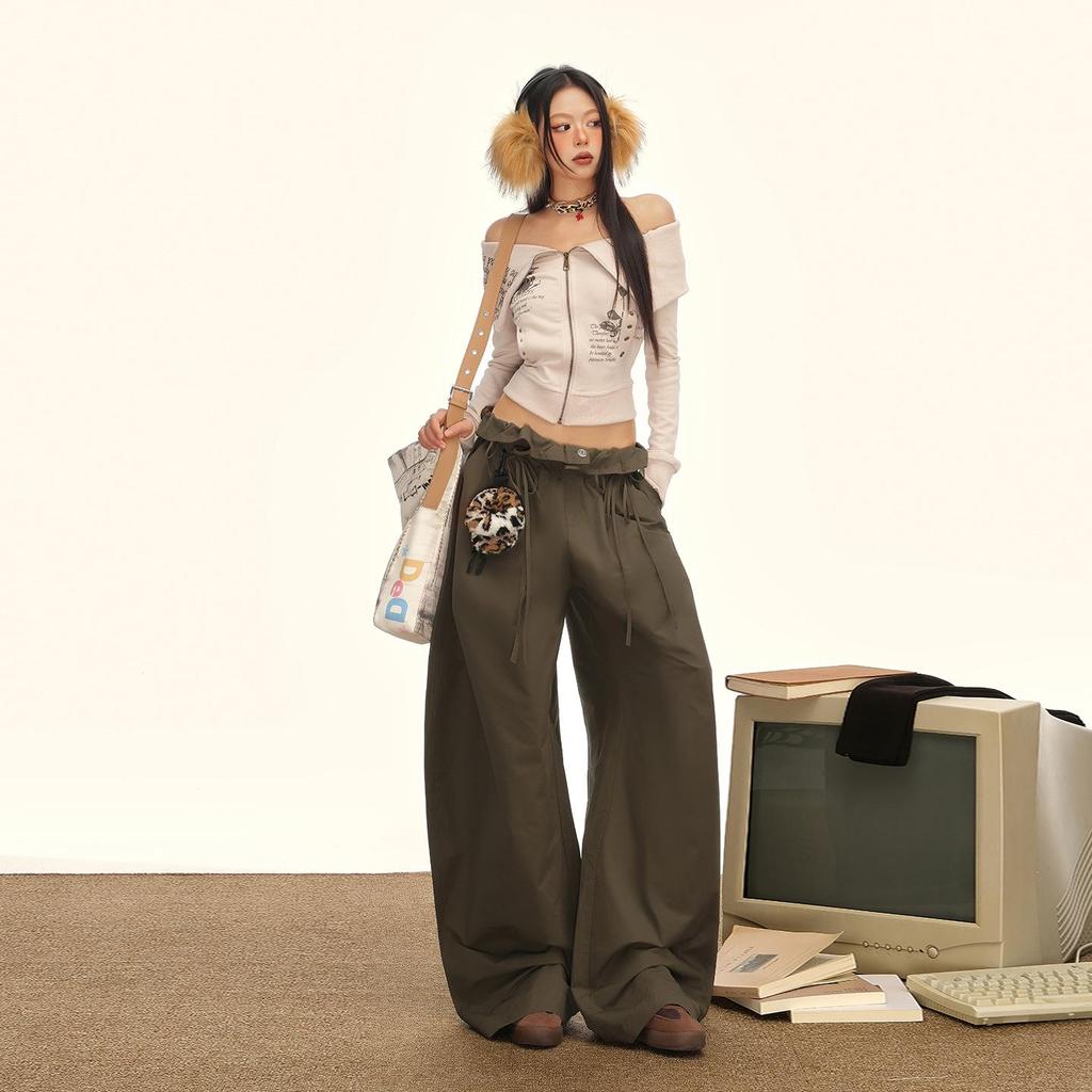 American Floral Balloon Pants - Women's Elastic Waist, Loose, Tie-Up, Slimming, Wide-Leg Design for Autumn & Winter