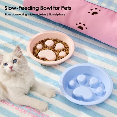 Dog Slow Feeder Bowl, Non-Slip Pet Feeding Bowl, Raised Paw Print Design, Anti-choke Pet Food Dish for Cats And Dogs