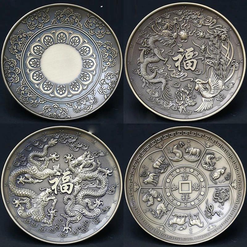 YXY 2 In 1 Metal Incense Burner Dragon and Phoenix Incense Sticks Holder Selectable Copper Gourd Coil Incense Base 10cm Ashtray