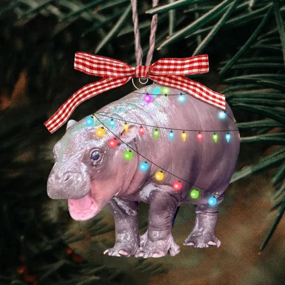 Gifts Acrylic Little Hippo Decoration Crafts Portable Christmas Tree Decoration Hippo Pendant