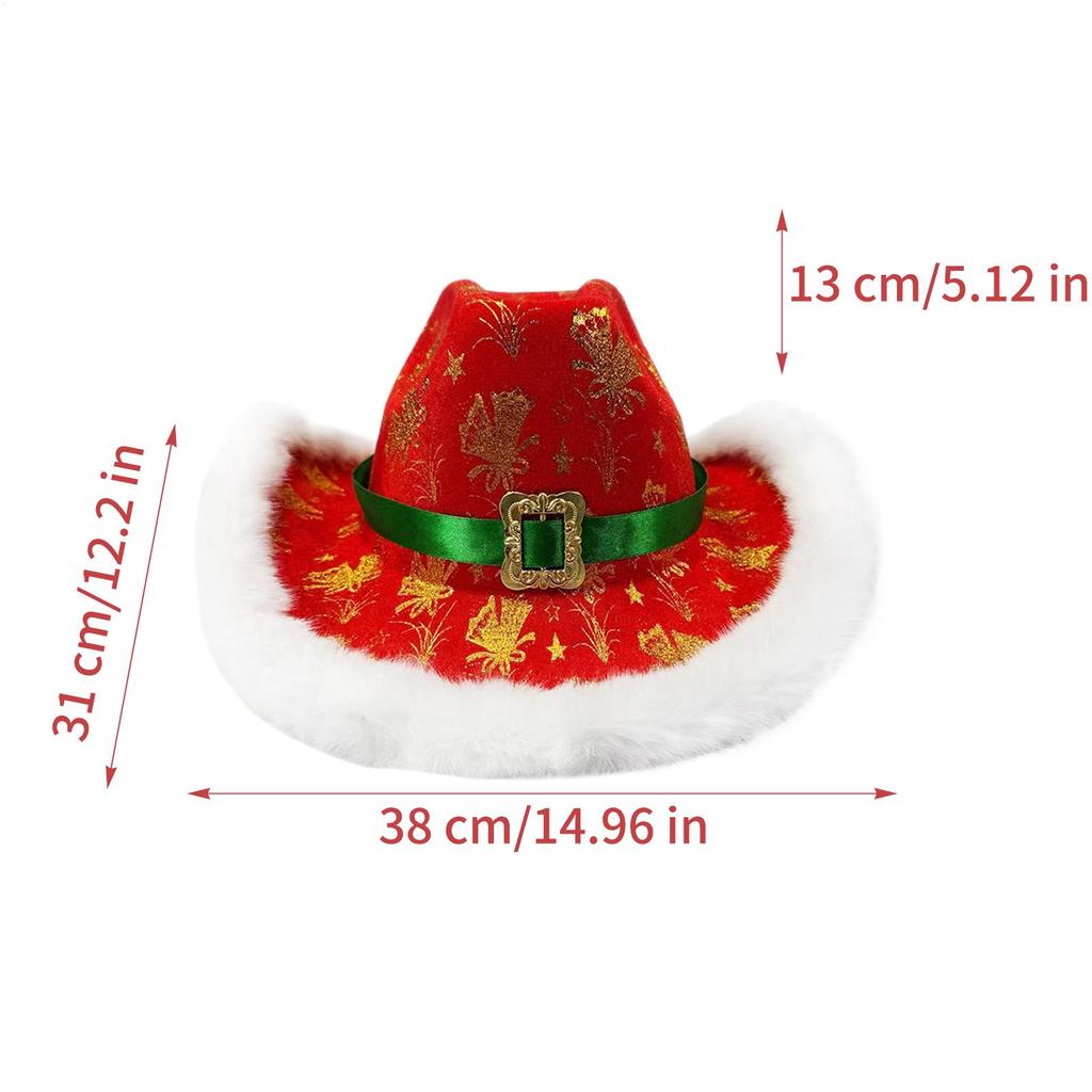 Santa Cowgirl Hat White Trim Festive Western Costume Santa Cowboy Hat For Adults For New Year's Eve Parties Stage Performances