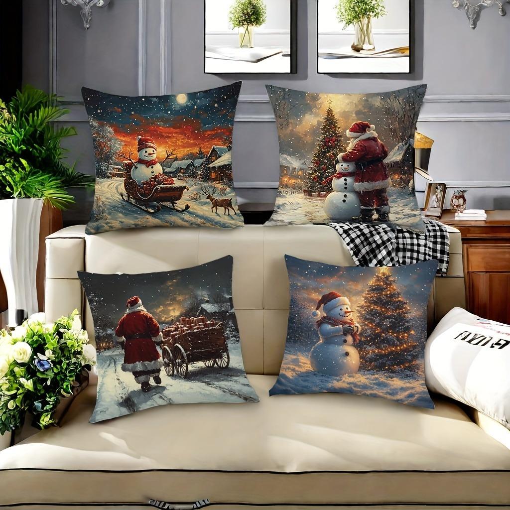 Christmas decoration pillowcase Winter snow scene Santa Claus Snowman pillow cover Sofa cushion cover home decoration