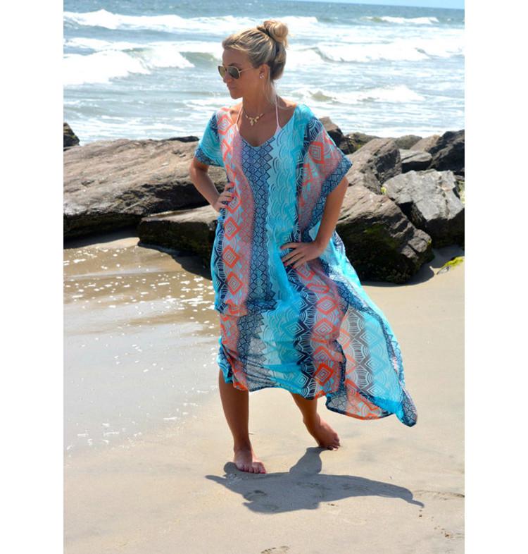 Chiffon Blau Rosa Vertikal Gestreift Langes Strandkleid Morgenmantel für Feiertage