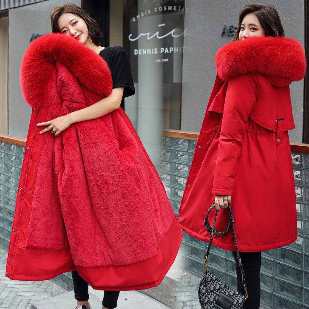 Women's Medium and Long Down Cotton-padded Clothes, the New Korean Version Has a Waist of 100kg and a Fat Mm Thickened Padded Jacket.