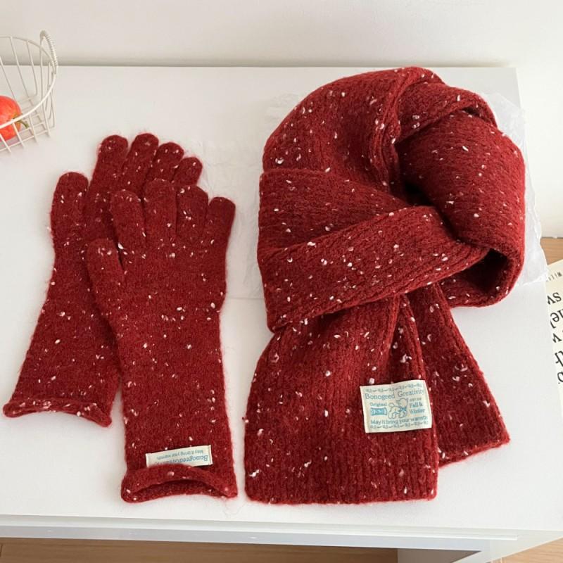 Womens Winter Wool Blend Knitted Beaded Scarf Gloves Set Casual Chic Accessory In Multiple Colors