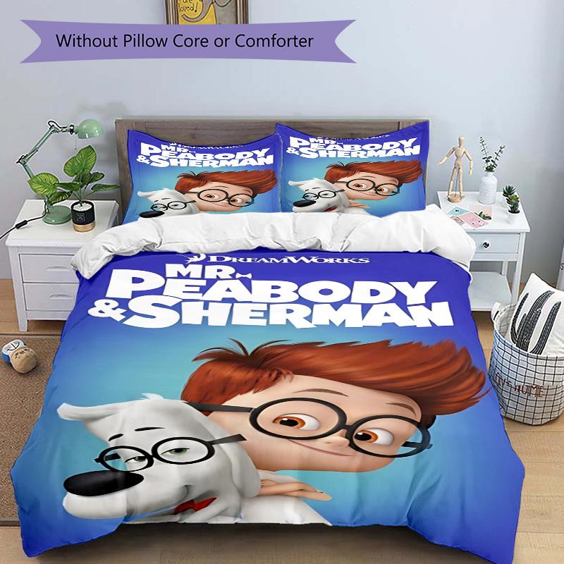 Mr Peabody Sherman Print 3Pcs Bedding Set,Duvet Cover with 2 Bedro,Pillowcase Home Birthday Gift