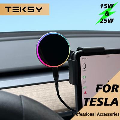 Biltelefonholder 15W og 25W Qi2.2 Magnetisk Trådløs Lader Kompatibel med MagSafe for Tesla Model Y 3 JUNIPER 2026