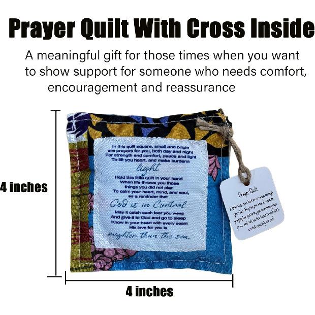 1PC Prayer Quilt with Cross ide, 4x4 Inches Mini Pocket Size, pirational Religious Gift