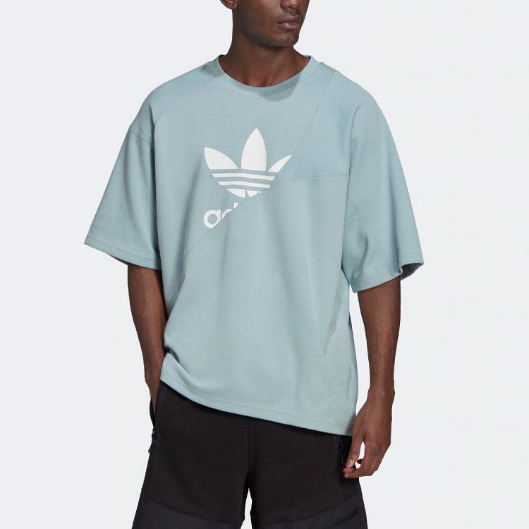 Adidas Tricou cu mânecă scurtă Originals Sport cu logo mare colorblock pentru bărbați, topuri, gri, verde, HC4509