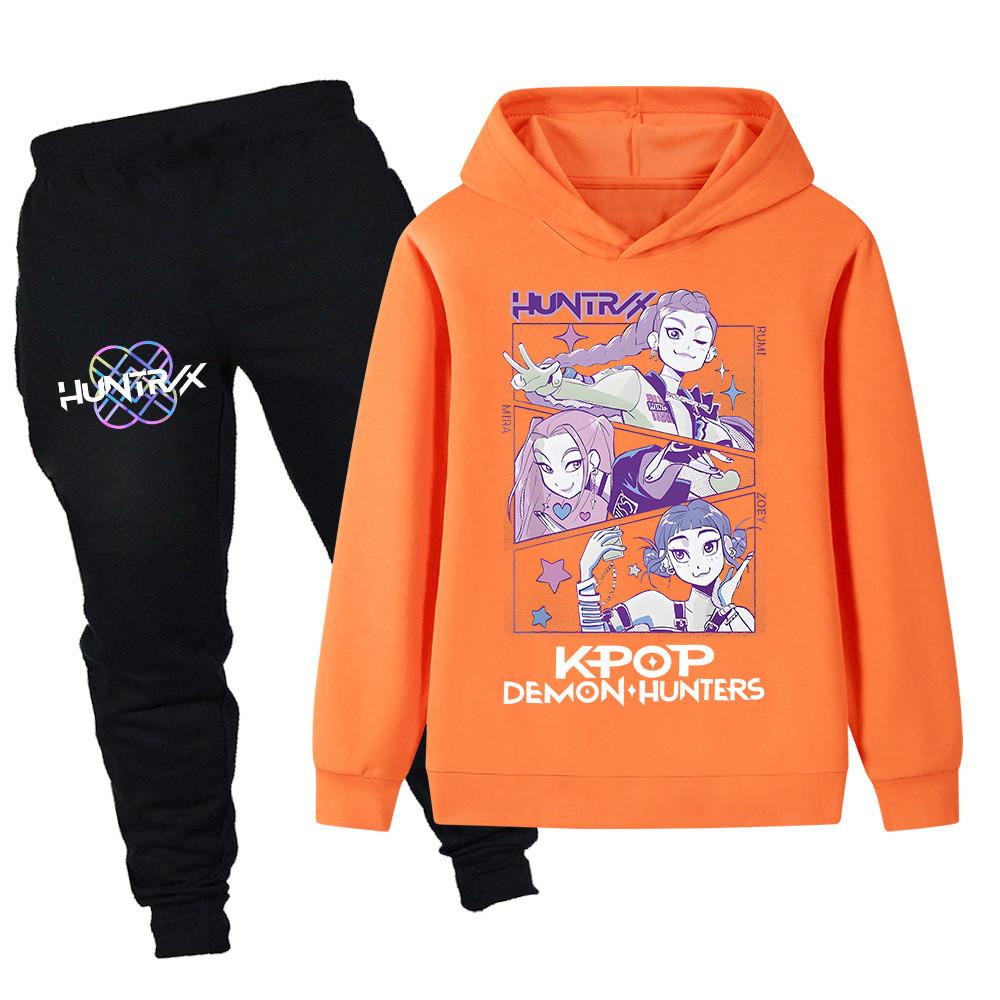 PB1198 Kinder Jungen Mädchen Kpop Mira Zoey Rumi Druck Langarm Kapuzenpullover Hose Hosen Kleidersets