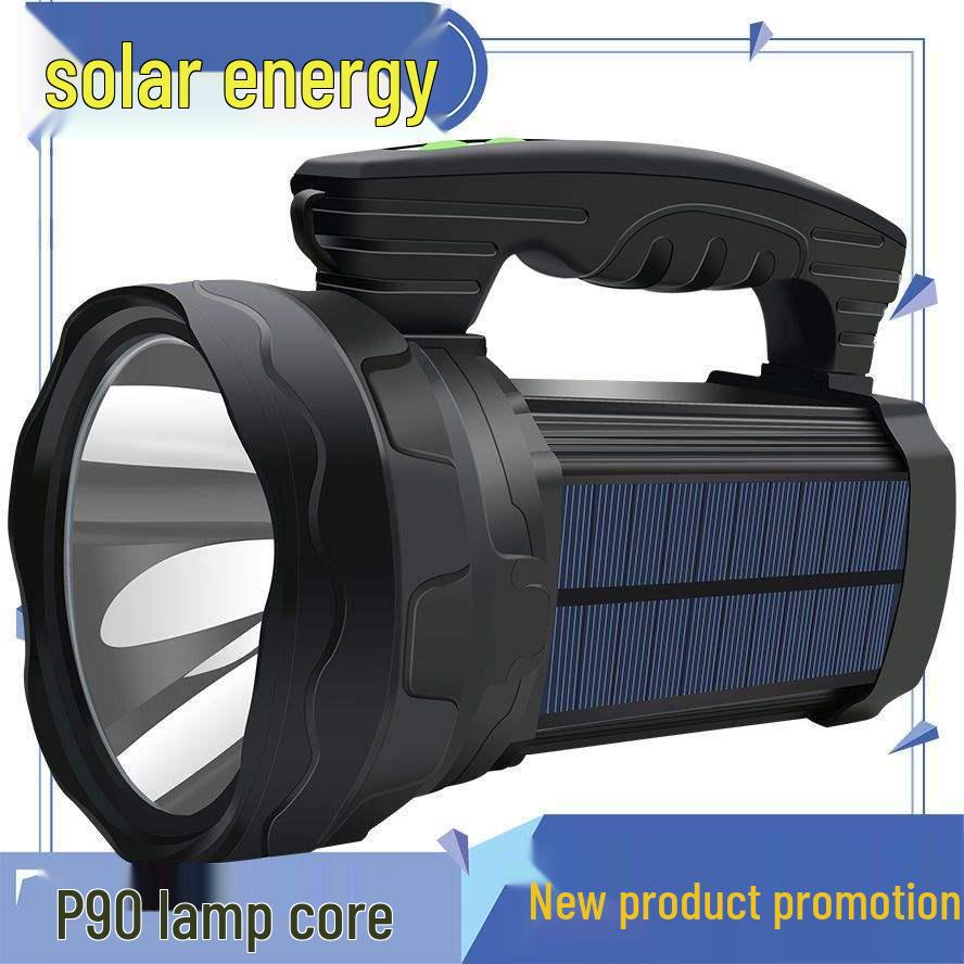 Rechargeable Solar LED Flashlight: High Power, Long Range, Waterproof, with Side Light & Remote Control.