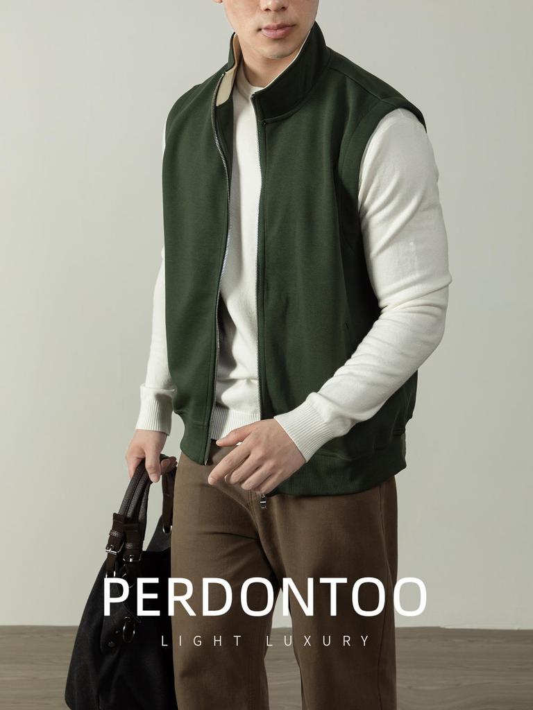 Leichter Luxus Stil Herren Hautfreundliche Baumwolle Stehkragen Reißverschluss Weste - Lässige Herbst/Winter Layering Weste Jacke