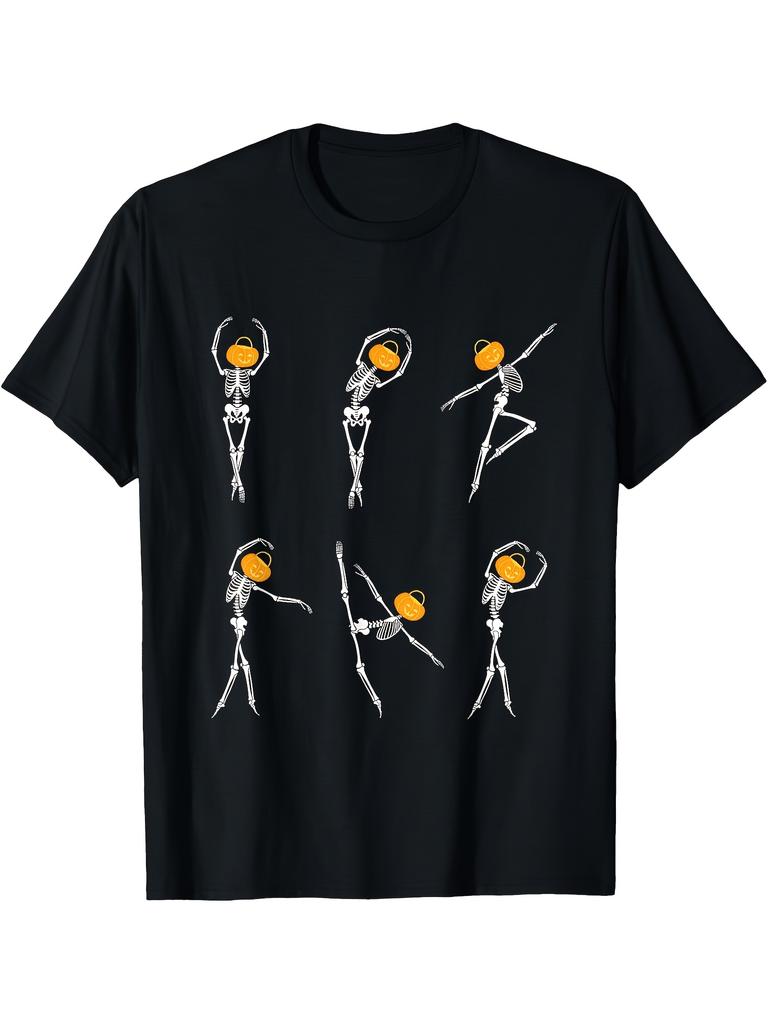 Unisex T-shirt Halloween Ballet Skeleton Pumpkin Head T-Shirt - Adult And Youth Black Dance Costume Top - Funny Par