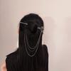 Modern Hair Stick Rose Flower Metal Tassel Hairpin Forks for Women Black Beads Fringe Hair Clasp New Chinese Hanfu Hair Jewelry