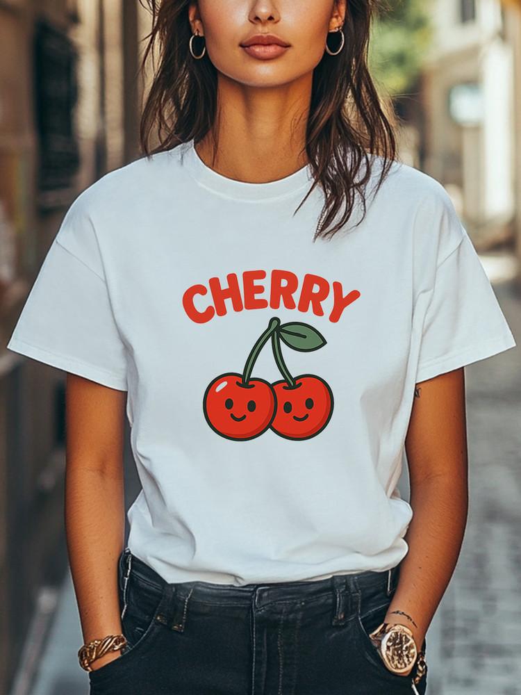 Cute Cherry Smiling Fruit Graphic T-Shirt Funny Summer Shirt Unisex Women Men Unisex T-Shirt XXXL