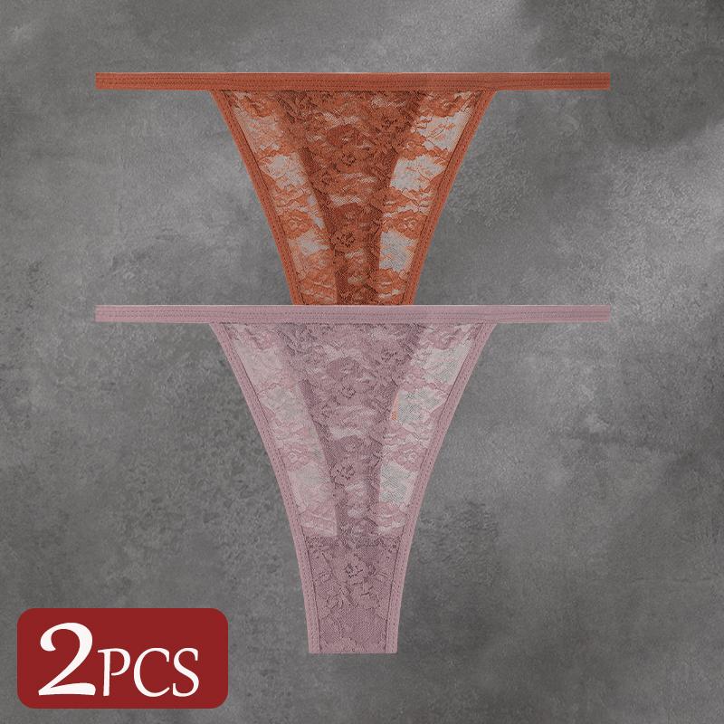 FINETOO 2 Stück/Set Damenunterwäsche Spitze Durchsichtige Unterhosen Sexy Atmungsaktiv Ausgeschnitten G-String Tanga Damen Niedrige Taille Sexy Dessous